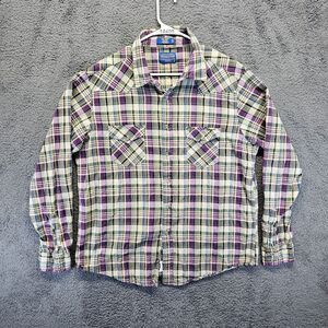 Pendleton Epic Shirt Mens XL Purple Plaid Fitted Long Sleeves Pearl Snaps‎